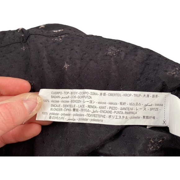 Zara Black Textured Diamond Print Pleated Neckline Long Sleeve Mini Dress - Picture 10 of 11